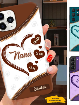 Leather Pattern Heart Grandma Nana Mimi Gigi Auntie Mom Personalized Phone case SC24110512