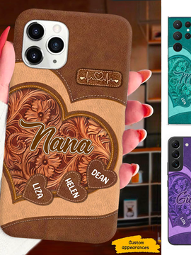 Leather Pattern Heart Grandma Nana Mimi Mom Auntie Personalized Phone Case SC2411013