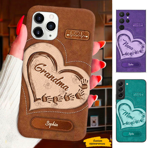 Leather Pattern Heart Hand Grandma Mimi Nana Mommy Auntie Personalized Phone Case SC41245