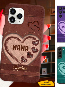 Leather Pattern Heart Mom Grandma Nana Mimi Gigi Auntie Personalized phone case SC2312449