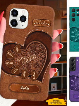 Leather Pattern Hearts Grandma Nana Mimi Mom Auntie Personalized Phone Case SC2410148