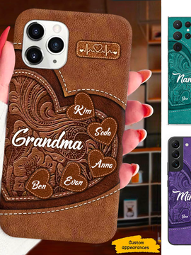 Leather Pattern Hearts Grandma Nana Mimi Mom Auntie Personalized Phone Case SC2410149