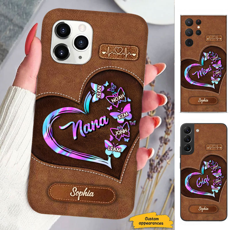 Leather Pattern Hologram Butterfly Mom Grandma Nana Mimi Gigi Auntie Personalized phone case SC2412437