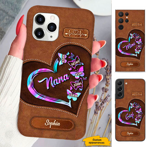 Leather Pattern Hologram Butterfly Mom Grandma Nana Mimi Gigi Auntie Personalized phone case SC2412437