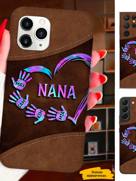 Leather Pattern Hologram Handprint Heart Mom Grandma Nana Mimi Gigi Auntie Personalized phone case SC2212435