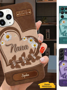 Leather pattern Butterfly Heart Grandma Nana Mimi Mom Auntie Personalized Phone Case SC2410261