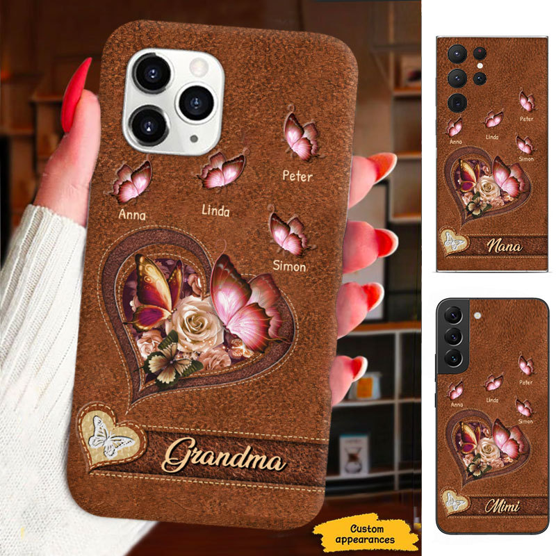 Leather pattern Butterfly Mom Grandma Nana Mimi Gigi Auntie Personalized phone case SC2212446