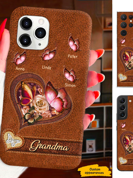 Leather pattern Butterfly Mom Grandma Nana Mimi Gigi Auntie Personalized phone case SC2212446