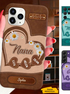 Leather pattern Heart Grandma Nana Mimi Mom Auntie Personalized Phone Case SC2410264