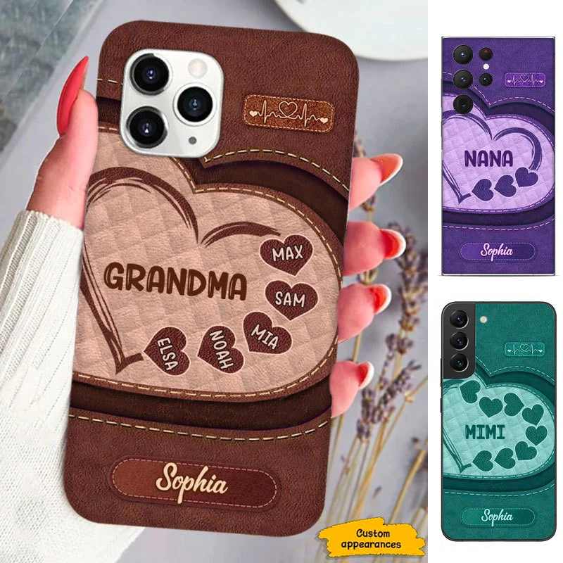 Leather pattern Heart Mom Grandma Nana Mimi Gigi Auntie Personalized phone case SC2212452