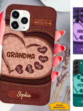 Leather pattern Heart Mom Grandma Nana Mimi Gigi Auntie Personalized phone case SC2212452