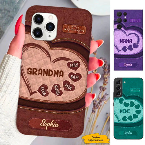 Leather pattern Heart Mom Grandma Nana Mimi Gigi Auntie Personalized phone case SC2212452