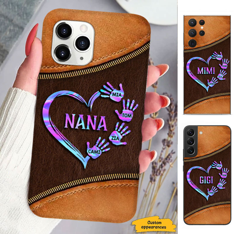 Leather pattern Hologram Hand print Mom Grandma Nana Mimi Gigi Auntie Personalized phone case SC2412435
