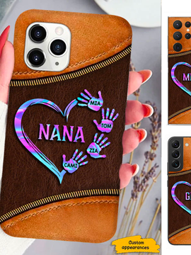 Leather pattern Hologram Hand print Mom Grandma Nana Mimi Gigi Auntie Personalized phone case SC2412435