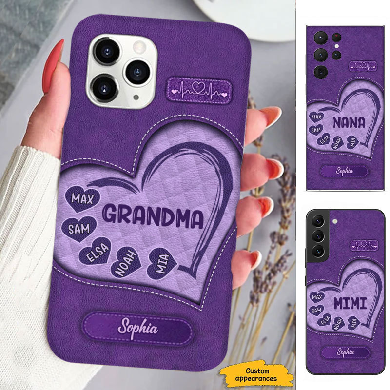 Leather pattern Mom Grandma Nana Mimi Gigi Auntie Personalized phone case SC2212412