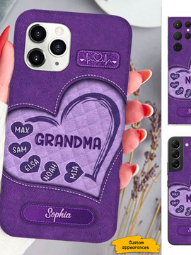 Leather pattern Mom Grandma Nana Mimi Gigi Auntie Personalized phone case SC2212412