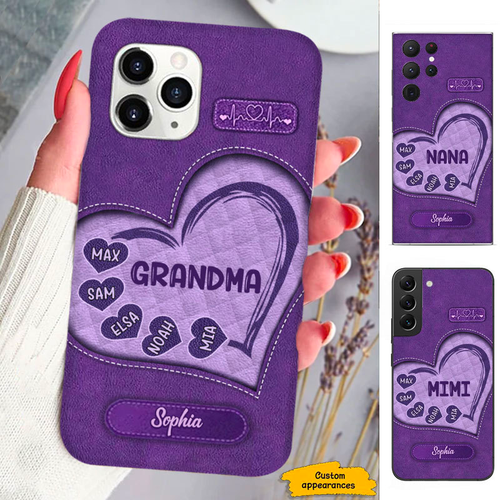 Leather pattern Mom Grandma Nana Mimi Gigi Auntie Personalized phone case SC2212412
