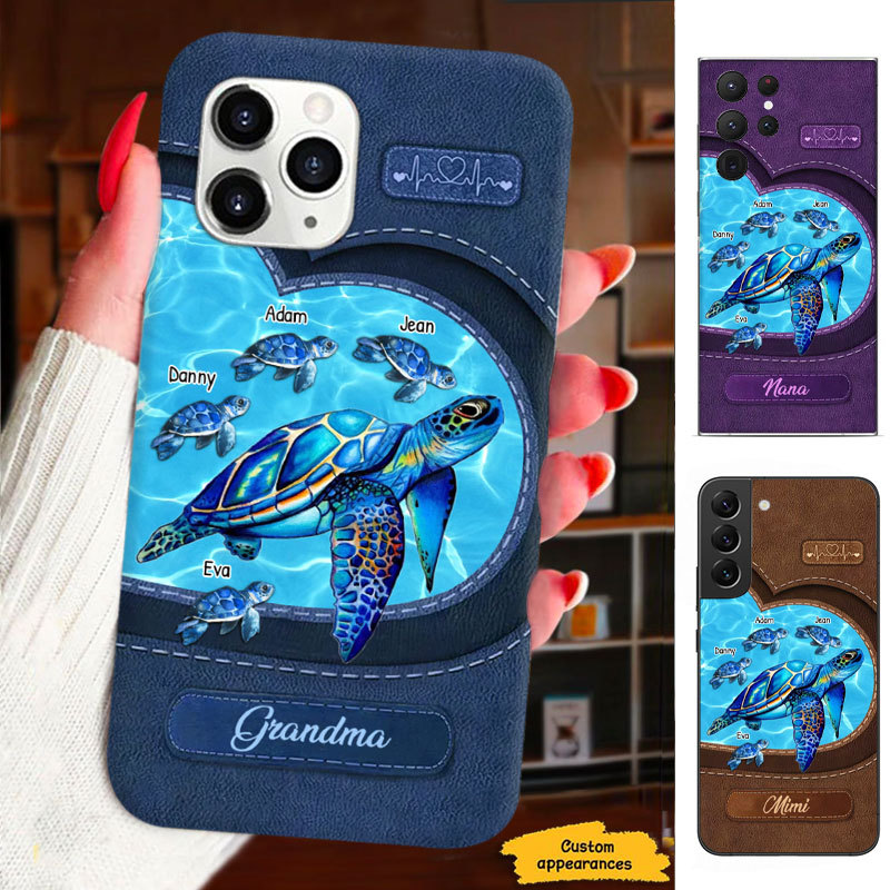 Leather pattern turtle Mom Grandma Nana Mimi Gigi Auntie Personalized phone case SC2212447