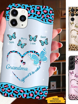 Leopard Butterfly Blessed to be called Grandma Nana Mimi Mom Personalized Phone case SC24041022