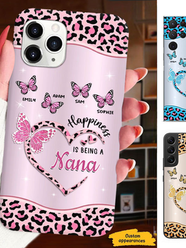 Leopard Butterfly Happiness is being a Grandma Nana Mimi Mom Personalized Phone case SC24041021