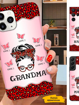 Leopard Messy Bun Mom Grandma Nana Mimi Gigi Auntie Personalized phone case SC2512448