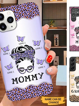 Leopard Messy Bun Mom Grandma Nana Mimi Gigi Auntie Personalized phone case SC2612415