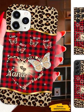 Leopard Red Plaid  Butterfly Blessed to be called Grandma Nana Mimi Gigi Personalized Phone Case SC161241