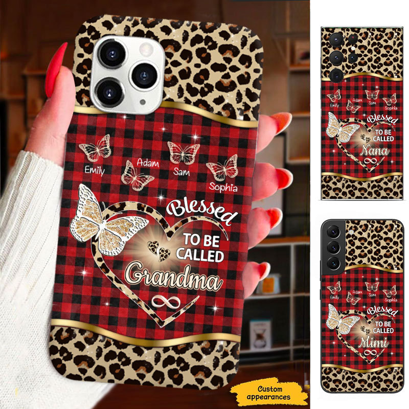 Leopard Red Plaid  Butterfly Blessed to be called Grandma Nana Mimi Gigi Personalized Phone Case SC161242