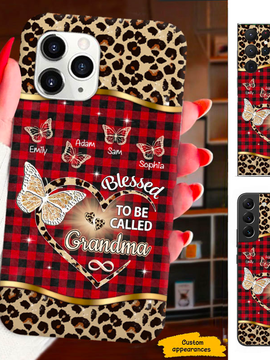 Leopard Red Plaid  Butterfly Blessed to be called Grandma Nana Mimi Gigi Personalized Phone Case SC161242