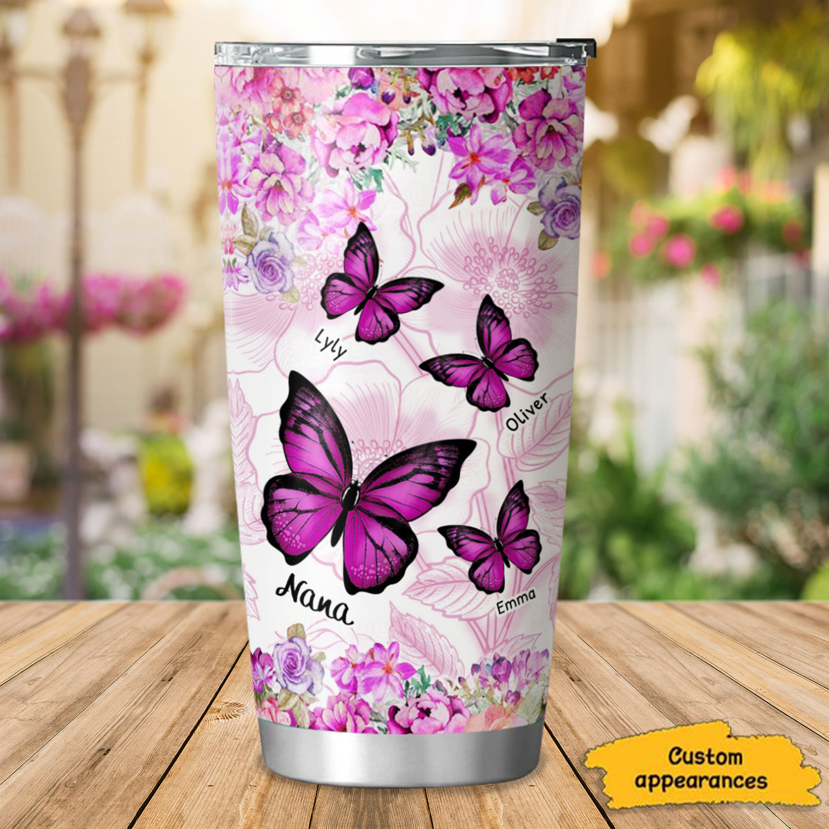 Flower Butterfly Grandma Nana Mimi Personalized Tumbler SC151109 - Drive mockup HP24HL19APR02