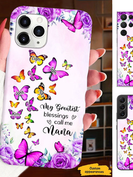 Pink Butterfly My Greatest Blessings called me Grandma Nana Mimi Mom Personalized Phone case SC24041018