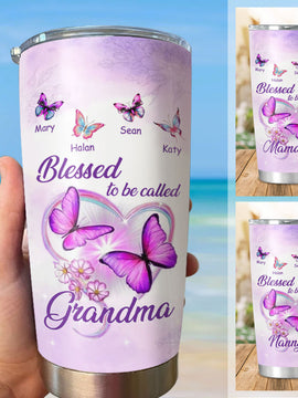 Purple Butterfly Blessed to be called Grandma Mimi Nana Mommy Auntie Personalized Tumbler SC512414