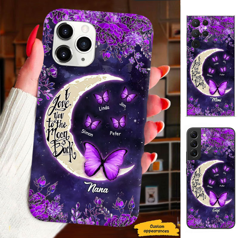 Purple Flower Butterfly I Love You to the Moon and back Mom Grandma Nana Mimi Gigi Auntie Personalized phone case SC2312435