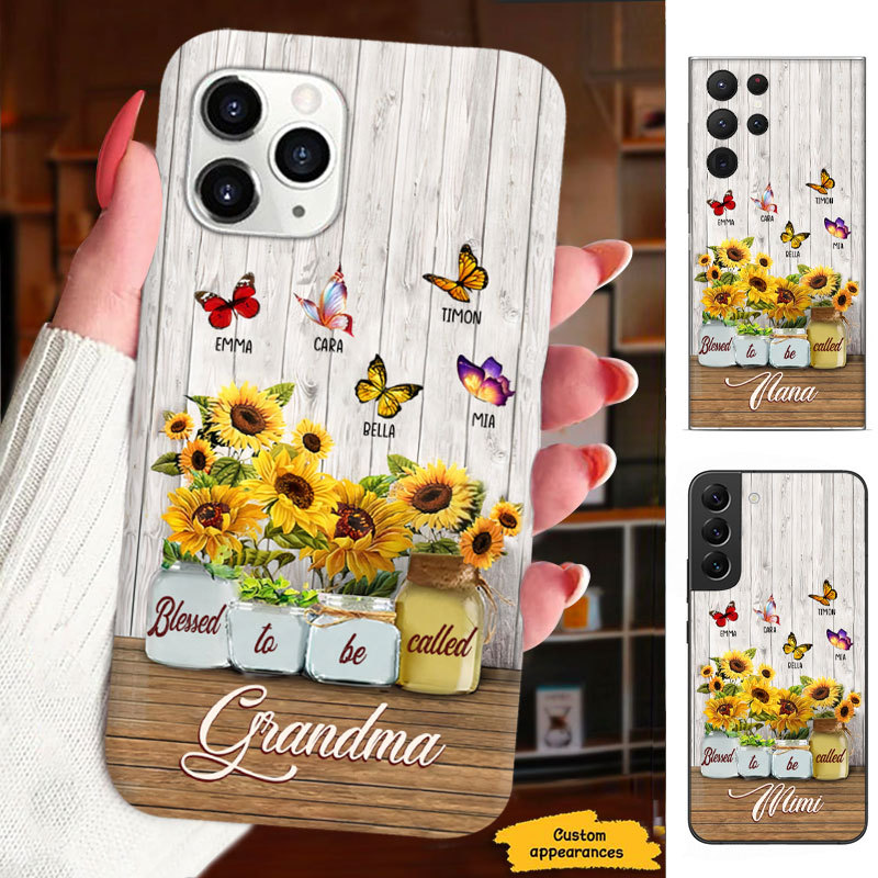 Sunflower Butterfly Blessed To Be Called Grandma Nana Mimi Mom Auntie Personalized Phone Case SC2410107