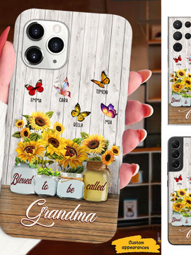 Sunflower Butterfly Blessed to be called Grandma Nana Mimi Mom Auntie Personalized Phone Case SC2410107