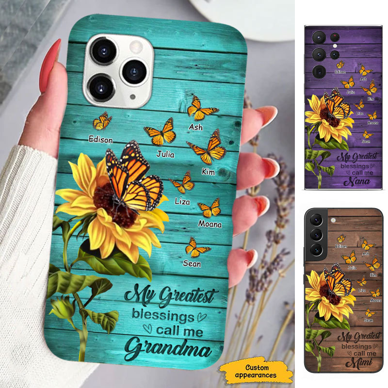 Sunflower Butterfly My Greatest Blessings called me Mom Grandma Nana Mimi Gigi Auntie Personalized phone case SC251242