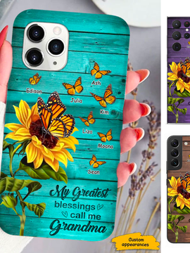 Sunflower Butterfly My Greatest Blessings called me Mom Grandma Nana Mimi Gigi Auntie Personalized phone case SC251242