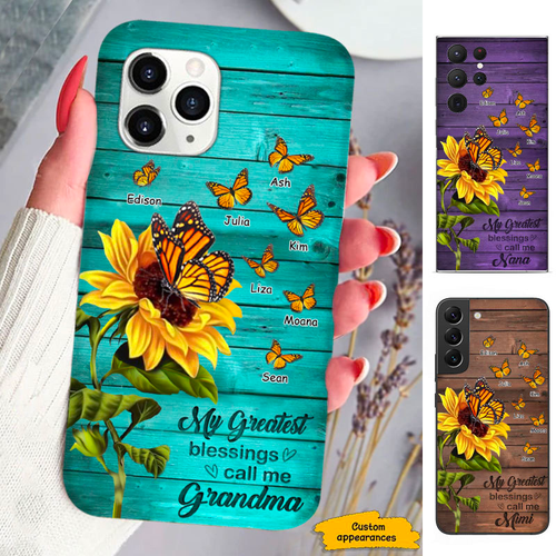 Sunflower Butterfly My Greatest Blessings called me Mom Grandma Nana Mimi Gigi Auntie Personalized phone case SC251242