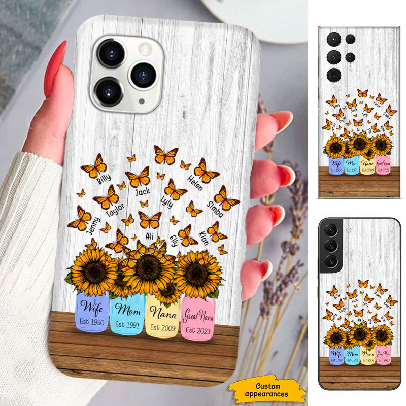 Sunflower Butterfly Wife Mom Grandma Great Nana Mimi Gigi Auntie Personalized phone case SC2612434
