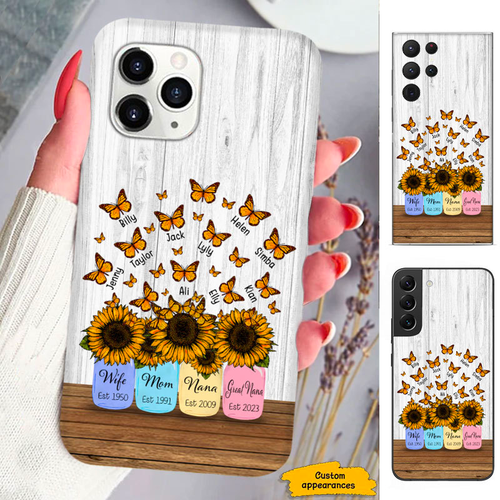 Sunflower Butterfly Wife Mom Grandma Great Nana Mimi Gigi Auntie Personalized phone case SC2612434