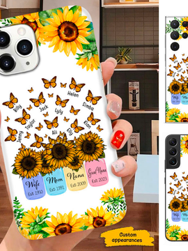 Sunflower Butterfly Wife Mom Grandma Great Nana Mimi Gigi Auntie Personalized phone case SC2612435