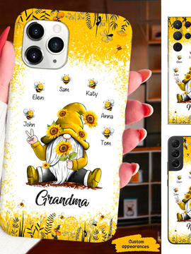 Sunflower Gnome Honey Bee Grandma Nana Mimi Mom Auntie Personalized Phone Case SC24110126