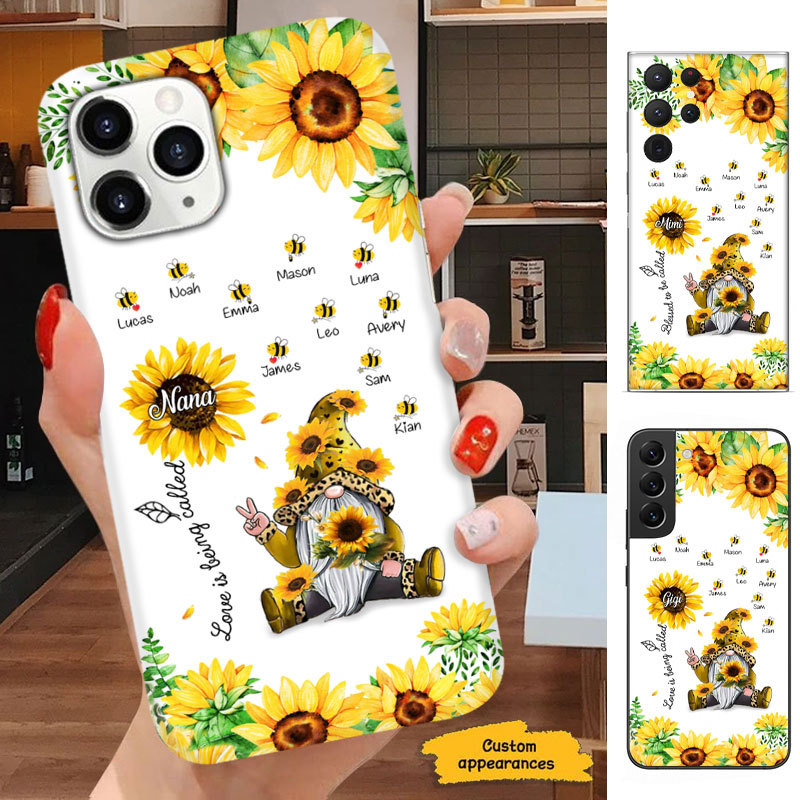 Sunflower Honey Bee Gnome Love is being called Mom Nana Mimi Gigi Auntie Personalized phone case SC2412416