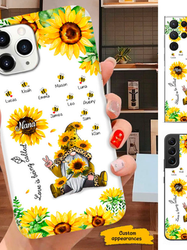 Sunflower Honey Bee Gnome Love is being called Mom Nana Mimi Gigi Auntie Personalized phone case SC2412416