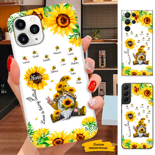 Sunflower Honey Bee Gnome Love is being called Mom Nana Mimi Gigi Auntie Personalized phone case SC2412416