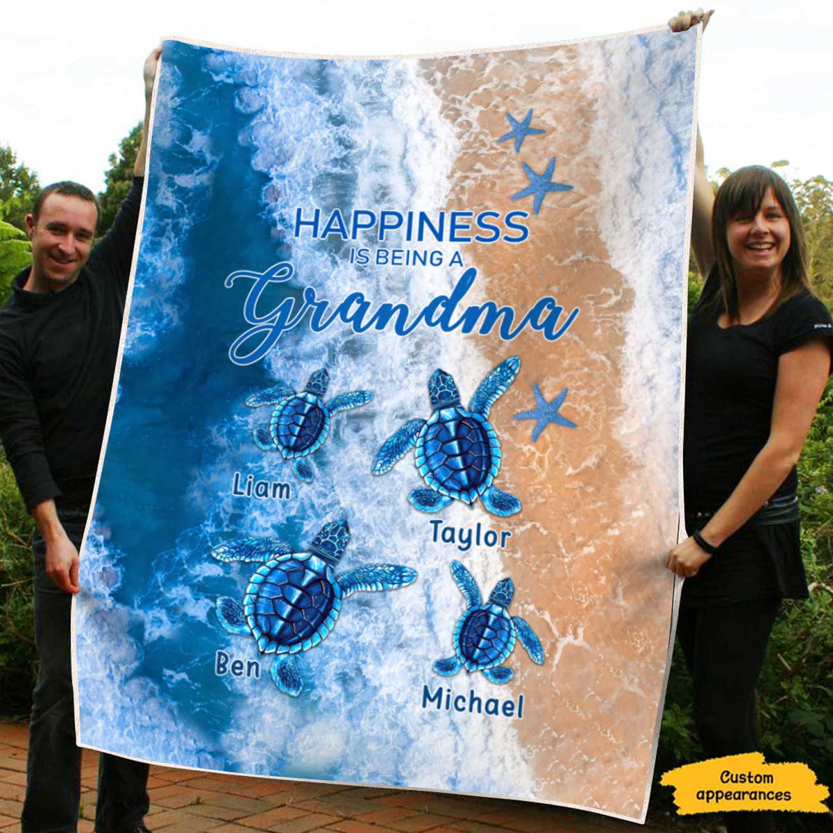 Turtle Happiness is Being Grandma Mommy Aunite Personalized Blanket SC25122302