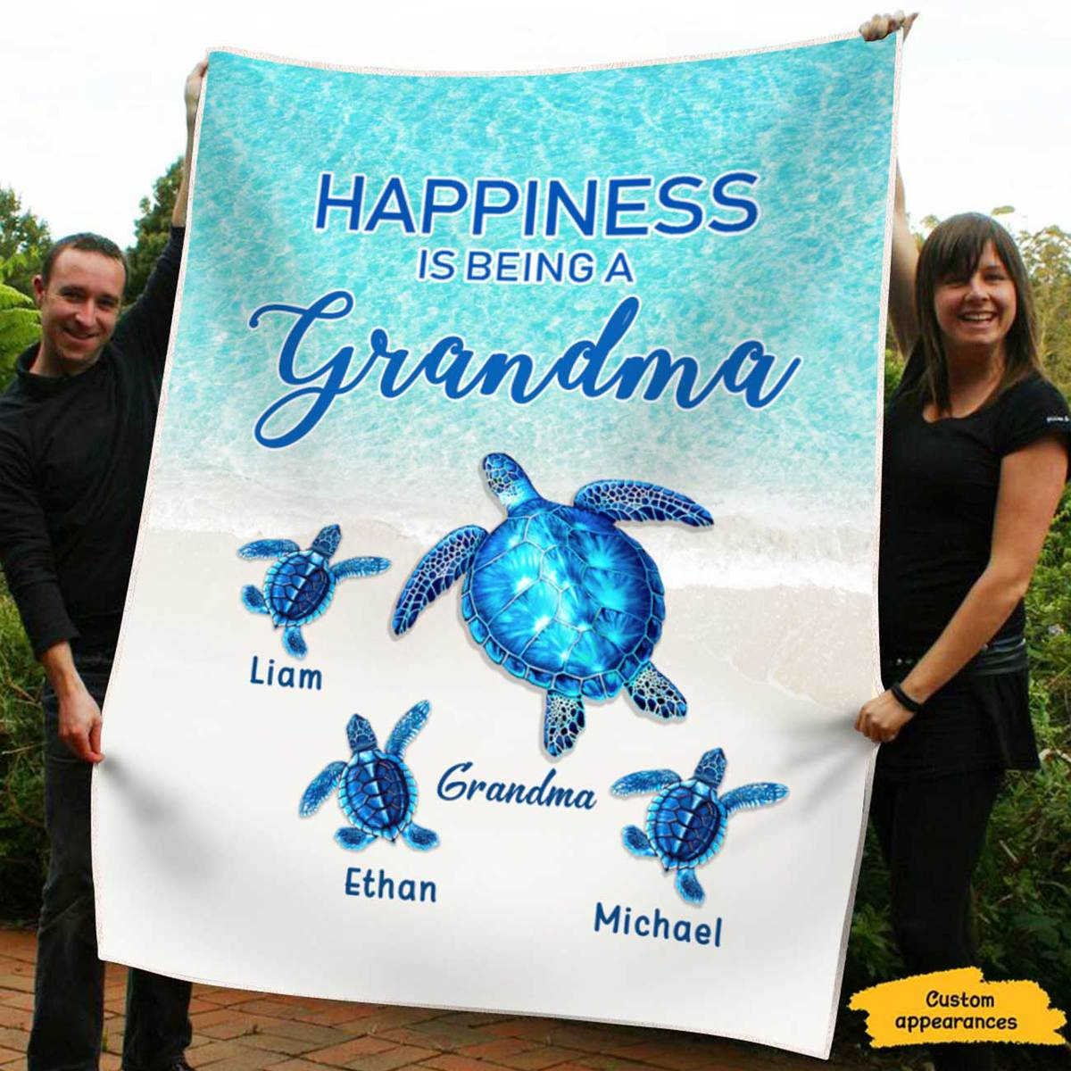Turtle Happiness Is Being Grandma Mommy Auntie Personalized Blanket SC2712231