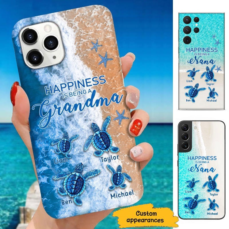 Turtle Happiness is Being Grandma Mommy Auntie Personalized Phone Case