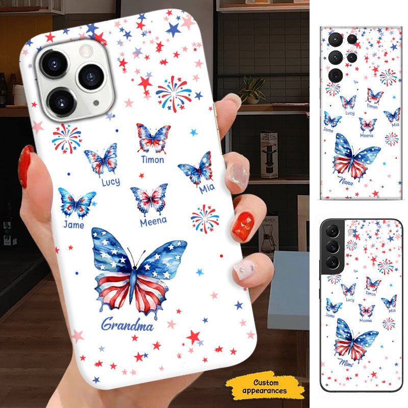 American Flag Butterflies Grandma Of July Personalized Phone Case - mockup 1 of 5