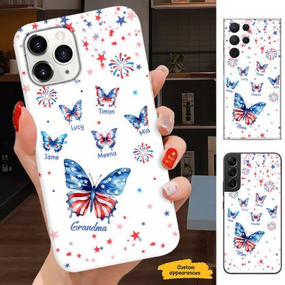 American Flag Butterflies Grandma Of July Personalized Phone Case - mockup 1 of 5